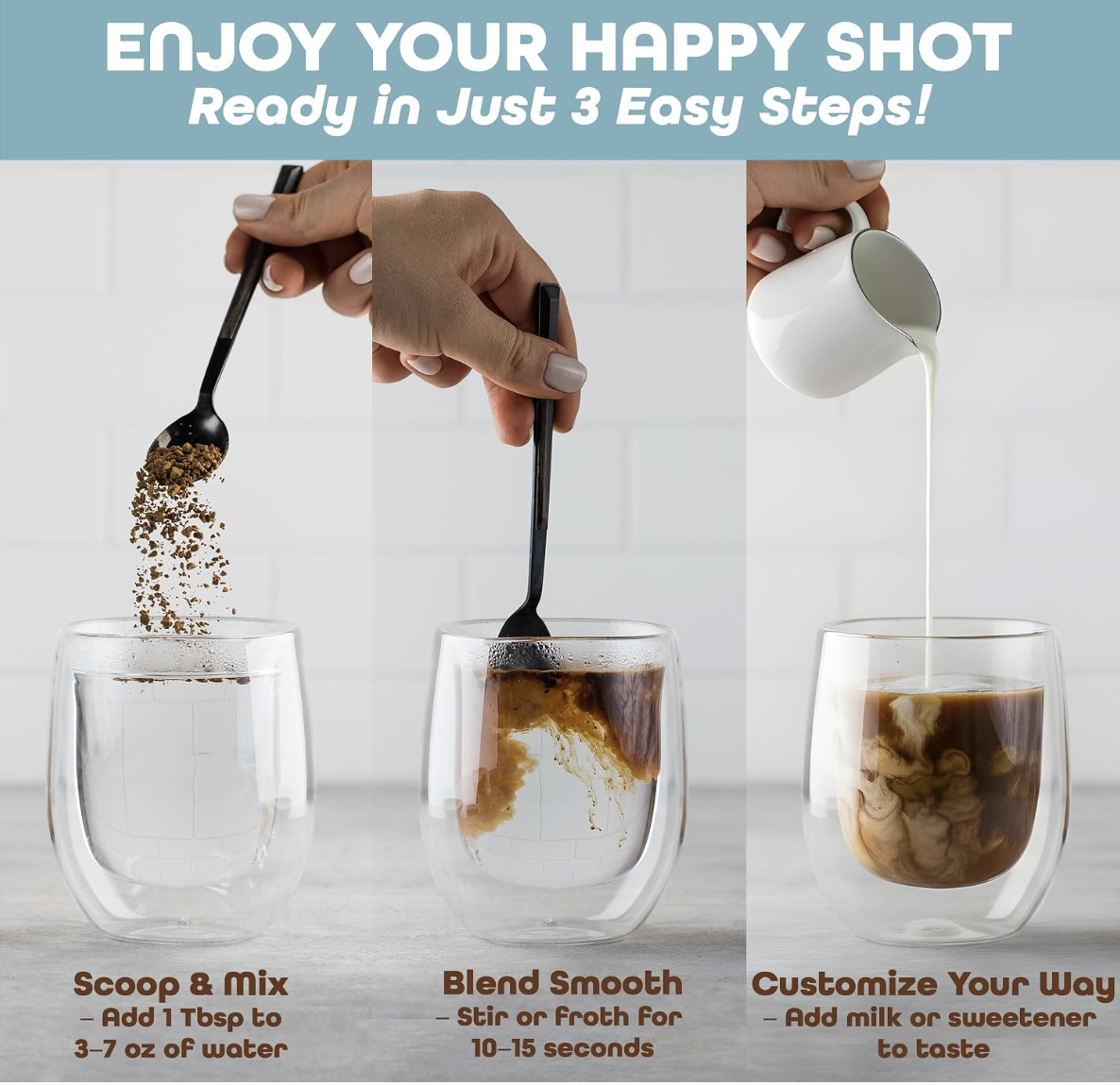 How to prepare: scoop and mix, blend smooth, customize your way