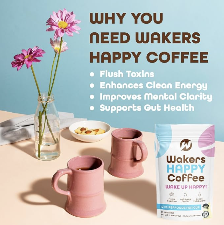 Two mugs of Wakers coffee served with the pouch on a table